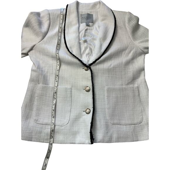 QVC Susan Graver Tweed Shawl Collar Blazer w/ Fray Trim White/Black NWOT Size 14 - Picture 7 of 8